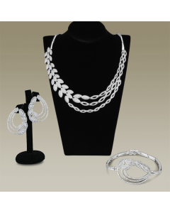 JCE922 Rhodium Brass Jewelry Sets with AAA Grade CZ in Clear