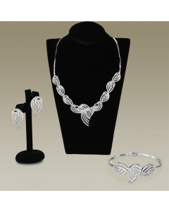 JCE923 Rhodium Brass Jewelry Sets with AAA Grade CZ in Clear