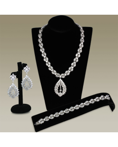 JCE933 Rhodium Brass Jewelry Sets with AAA Grade CZ in Clear