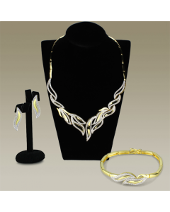 JCE941 Gold+Rhodium Brass Jewelry Sets with AAA Grade CZ in Clear