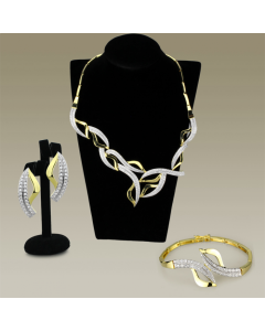 JCE942 Gold+Rhodium Brass Jewelry Sets with AAA Grade CZ in Clear