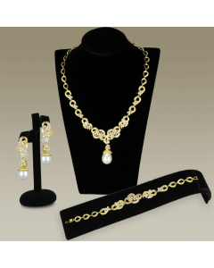 JCE945 Gold Brass Jewelry Sets with AAA Grade CZ in Clear