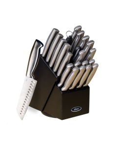 Oster Baldwyn 22 Piece Stainless Steel Cutlery Set with Stainless Steel Handles and Wooden Block