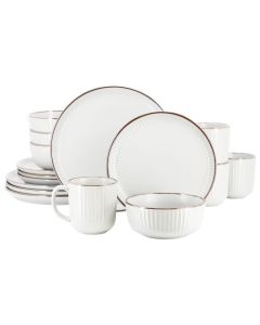 Elama Leo 16 Piece Stoneware Dinnerware Set In White
