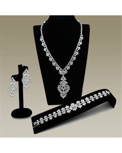 JCE1447 Rhodium Brass Jewelry Sets with AAA Grade CZ in Clear