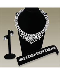 JCE3291 Rhodium Brass Jewelry Sets with AAA Grade CZ in Clear
