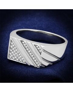 JCE240 Rhodium 925 Sterling Silver Ring with AAA Grade CZ in Clear