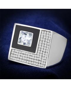 JCE242 Rhodium 925 Sterling Silver Ring with AAA Grade CZ in Clear