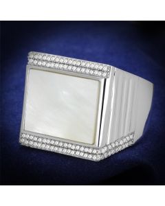 JCE243 Rhodium 925 Sterling Silver Ring with Precious Stone Conch in White