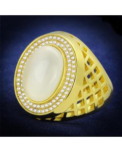 JCE244 Gold 925 Sterling Silver Ring with Synthetic Cat Eye in White