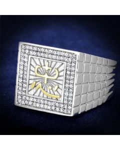 JCE389 Gold+Rhodium 925 Sterling Silver Ring with AAA Grade CZ in Clear